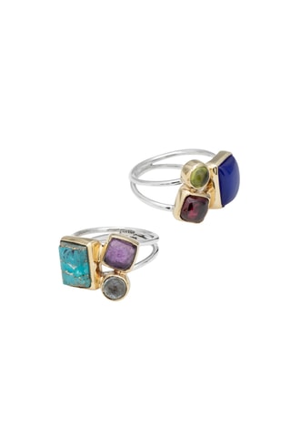 Bague - Argent, calcédoine, péridot et grenat