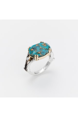 Bague - Argent, turquoise et perles d'imitation