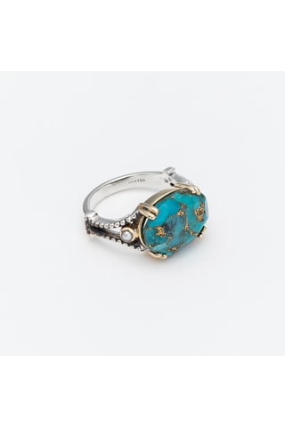 Bague - Argent, turquoise et perles d'imitation
