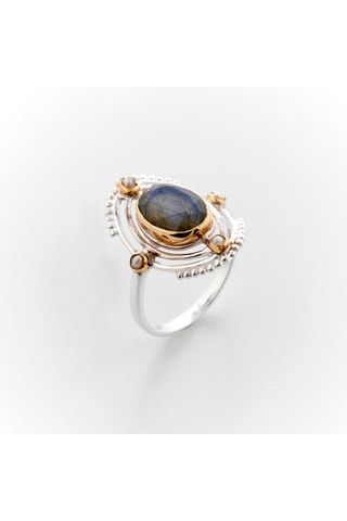 Bague - Argent, labradorite et perles d'imitation