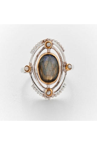 Bague - Argent, labradorite et perles d'imitation