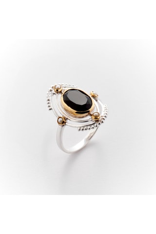 Bague - Argent, onyx et perles d'imitation