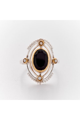 Bague - Argent, onyx et perles d'imitation