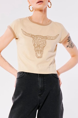Camiseta cropped - Beige