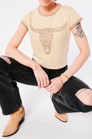 Camiseta cropped - Beige