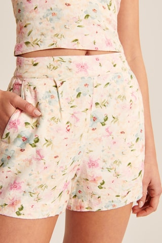 Short de lino de tiro alto - Rosa claro