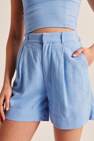 Short de lino de tiro alto - Celeste