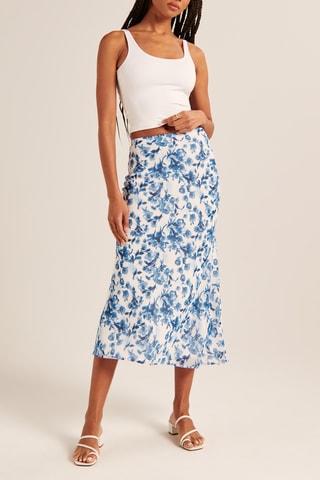 Falda midi de talle alto - Celeste y blanco