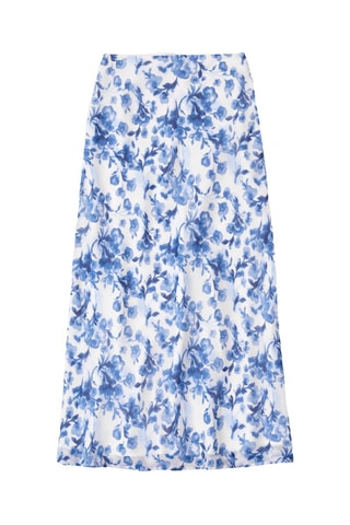 Falda midi de talle alto - Celeste y blanco