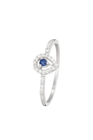 Anello Poire de Saphir - Oro Bianco, Diamanti e Zaffiro