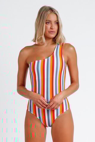 Costume intero asimmetrico con coppe - Ecrù