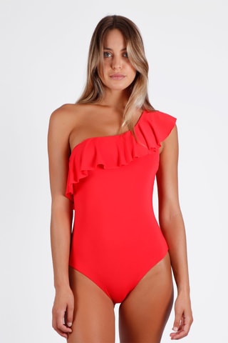 Fato de banho assimétrico com copas Vermelho