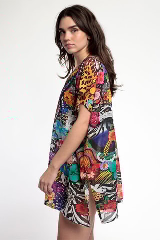 Caftano Tropical - Nero e rosso