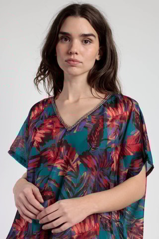 Abito Tropical Ocean - Verde scuro e rosso