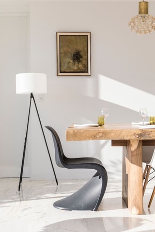 Lampadaire trépied LED Tamboury C150 - Blanc et imitation bois - 5 W