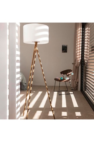 Lampadaire LED Tamboury wood - Blanc et imitation bois