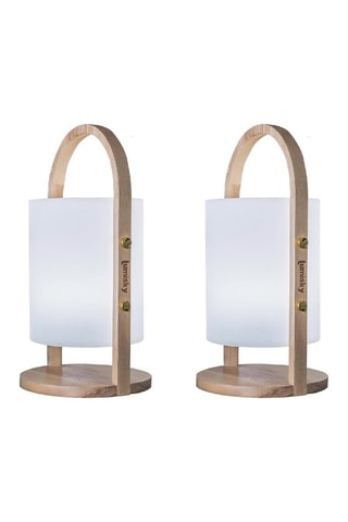2 lanternes LED en bois Woody - Beige