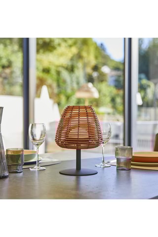 Lampe de table sans fil LED en rotin - Marron