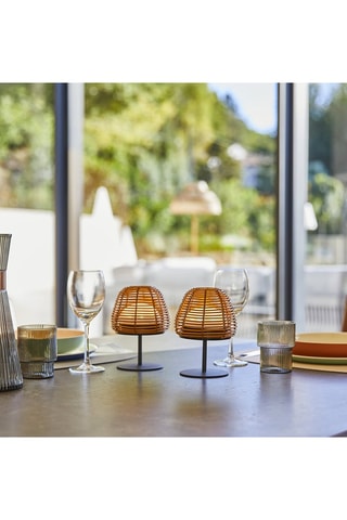 2 lampes de table sans fil LED Twins Bohème - Noir et marron