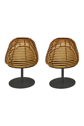 2 lampes de table sans fil LED Twins Bohème - Noir et marron