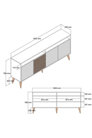 Buffet 4 portes Milan - 180 x 78,6 x 35 cm
