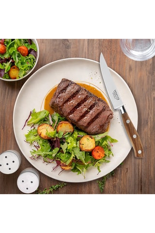 6 facas de carne em aço inoxidável com cabo em madeira