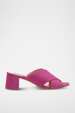 Nubuck Muiltjes met Hak - Fuchsia