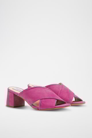 Nubuck Muiltjes met Hak - Fuchsia