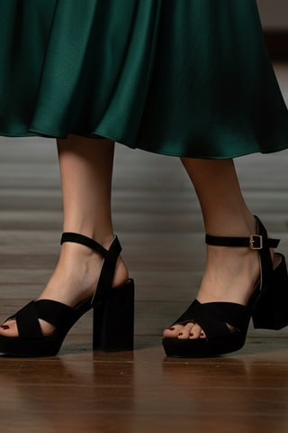 Nubuck Sandalen met Hak - Zwart