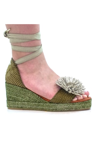 Leren Sandalen met Sleehak - Kaki