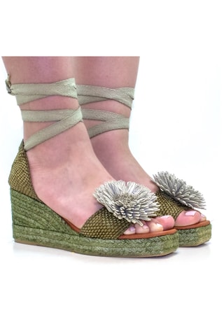 Leren Sandalen met Sleehak - Kaki