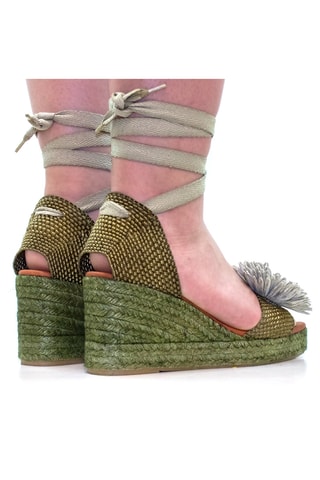 Leren Sandalen met Sleehak - Kaki