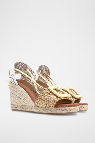 Leren Sandalen met Sleehak - Beige