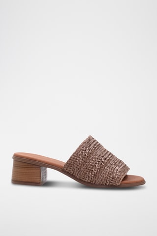 Leren Muiltjes met Hak Moon - Bruin