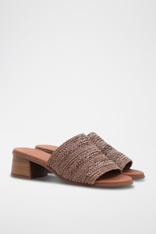 Leren Muiltjes met Hak Moon - Bruin