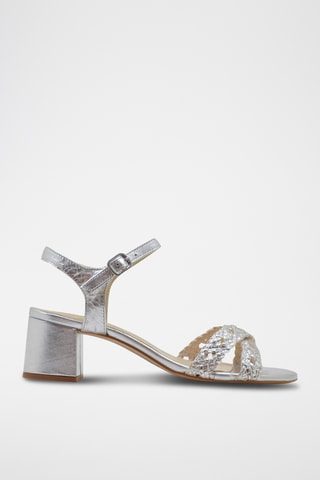 Leren Sandalen met Hak - Zilverkleurig