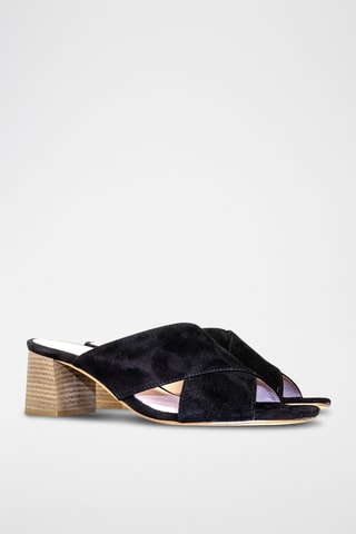 Nubuck Muiltjes met Hak Zoe - Zwart