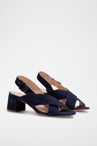 Nubuck Sandalen met Hak - Marineblauw