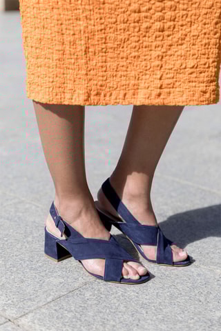 Nubuck Sandalen met Hak - Marineblauw