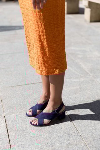 Nubuck Sandalen met Hak - Marineblauw