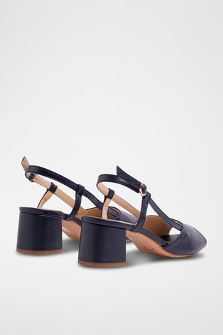 Leren Sandalen met Hak - Marineblauw