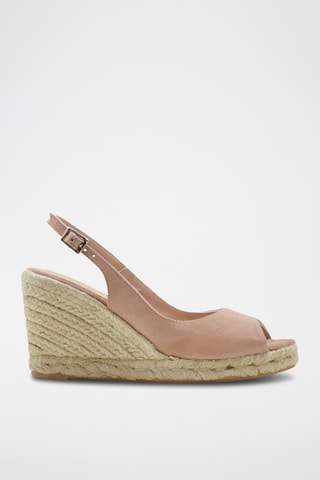 Nubuck Sandalen met Sleehak - Nude