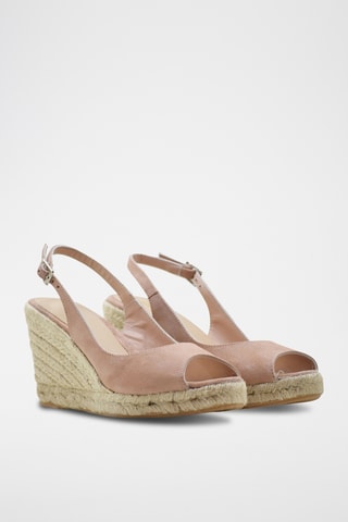 Nubuck Sandalen met Sleehak - Nude
