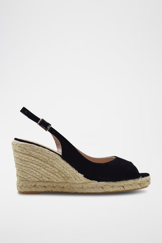 Nubuck Sandalen met Sleehak - Zwart