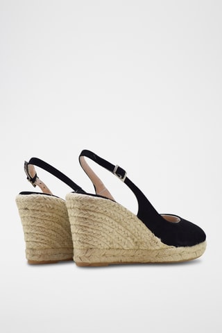 Nubuck Sandalen met Sleehak - Zwart