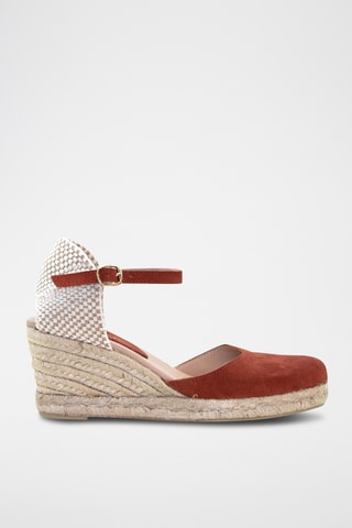 Nubuck Espadrilles met Sleehak Nuria - Koraalrood
