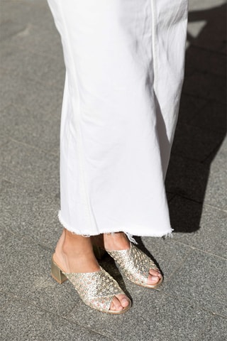 Leren Muiltjes met Hak - Zilverkleurig