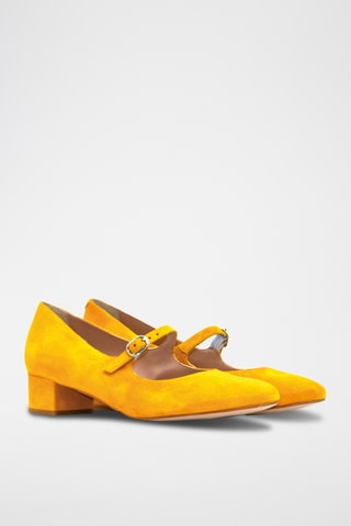 Nubuck Mary Janes met Hak Maya Hélène - Geel
