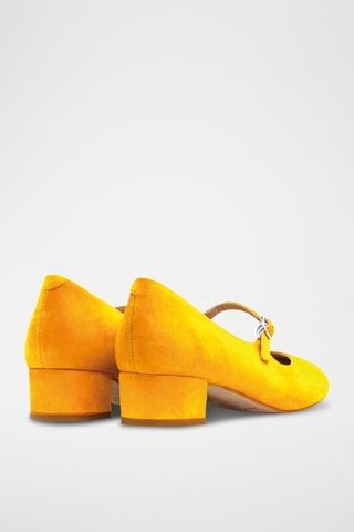 Nubuck Mary Janes met Hak Maya Hélène - Geel