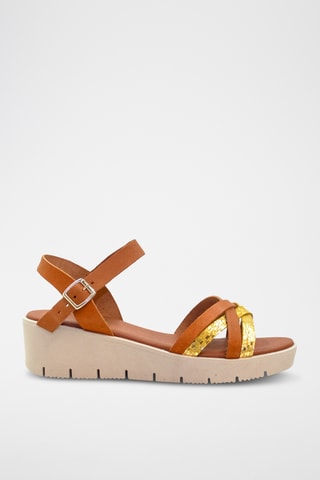 Leren Sandalen met Sleehak Lyon - Goudkleurig